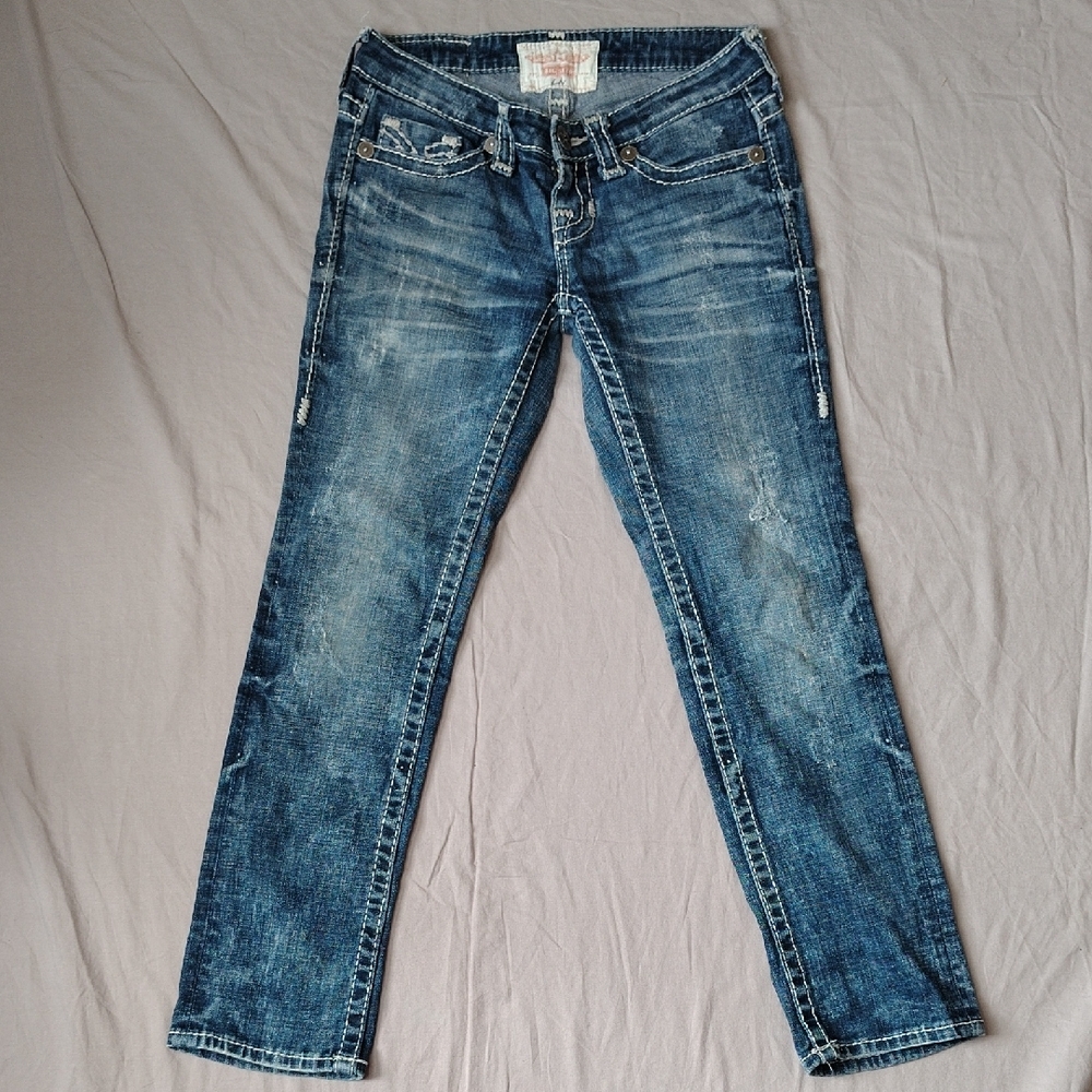 Big Star Liv Jeans Women's Size 28x27 Blue Low Rise Boot Cut Thick Stitch